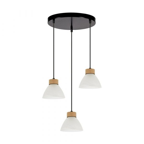 Lampa wisząca z 3 kloszami, Prahas, 30x110 cm, czarny, dąb olejowany, biały