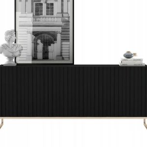 Komoda. RTV, szafka stojąca, glamour, Elpis, 168x37x72 cm, czarny, mat