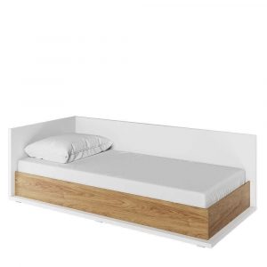 Łóżko z materacem, lewe, Simi, biel, hikora naturalna, mat