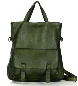 Skórzana torebka plecak z kieszenią z przodu - MARCO MAZZINI ciemny zielony