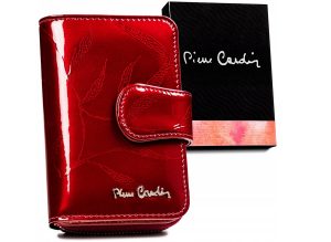 Mały, pionowy portfel ze skóry naturalnej lakierowanej z motywem liści - Pierre. Cardin