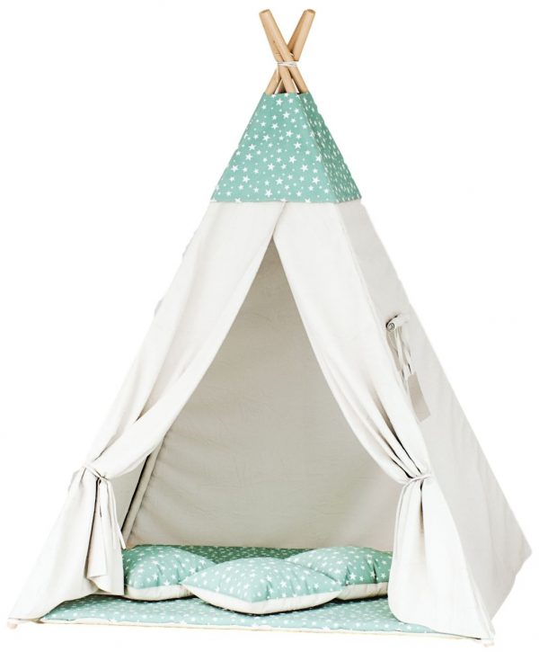 Namiot tipi dla dzieci, bawełna, 110x165 cm, miętowy, gwiazdozbiór