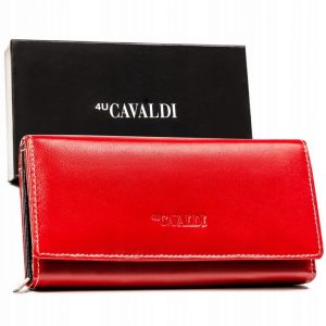 Skórzany portfel damski w orientacji poziomej na zatrzask - 4U Cavaldi