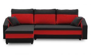 Narożnik rozkładany do salonu, Hewlet, 230x140x75 cm, czarny, czerwony