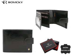 Duży, skórzany portfel męski na zatrzask - Rovicky