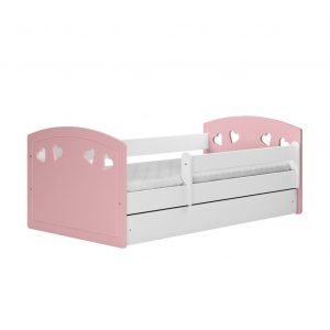 Łóżko dla dziewczynki, barierka ochronna, Julia, różowy, biały, mat