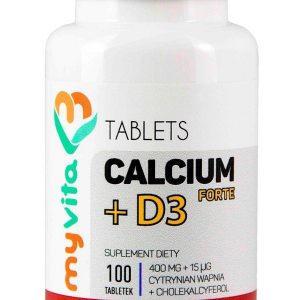 My. Vita. Calcium + D3 Forte 100tabl. - Cytrynian wapnia 400mg + D3 15mcg