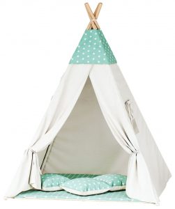 Namiot tipi dla dzieci, bawełna, 110x165 cm, miętowy, gwiazdki