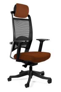 Wysoki fotel ergonomiczny, biurowy, Fulkrum, brązowa skóra naturalna