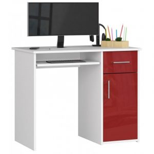 Biurko komputerowe, szkolne, pin, 90x50x74 cm, biel, czerwony, połysk