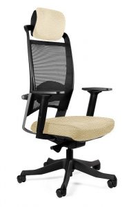 Wysoki fotel ergonomiczny, biurowy, Fulkrum, biała skóra naturalna