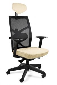 Fotel biurowy, ergonomiczny, Tune, biała skóra naturalna