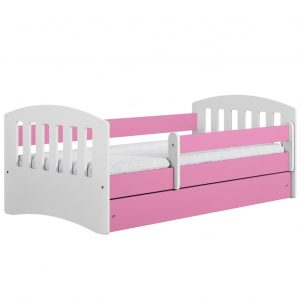 Łóżko dziecięce, barierka ochronna, Classic, różowy, biały, mat