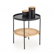 Okrągły stolik kawowy z półką Kampa 45 cm rattan naturalny boho