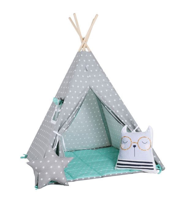 Namiot tipi dla dzieci, bawełna, okienko, kotek, miętowy pyłek
