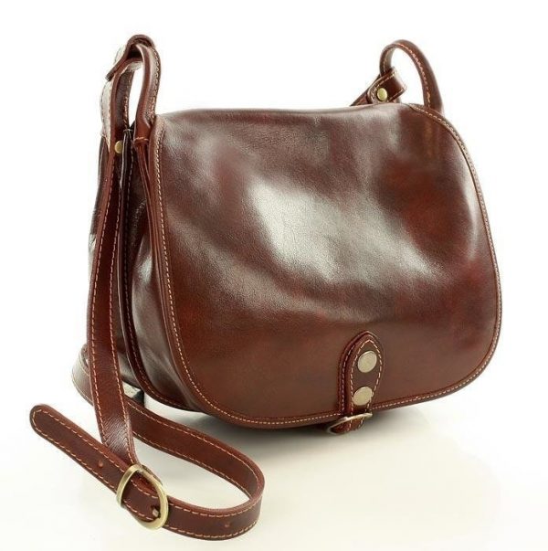 Duża włoska torebka listonoszka typu saddle bag. MARCO MAZZINI - Toscania. Classico brązowa
