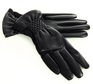 Stylowe rękawiczki damskie skóra eco na ściagaczu - MARCO MAZZINI - czarne