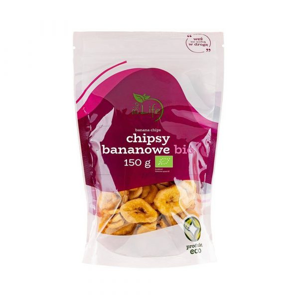 Chipsy bananowe ekologiczne. BIO 150 g[=]
