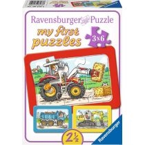 Puzzle 3 x 6 el. Traktor, koparka i ciężarówka. Ravensburger