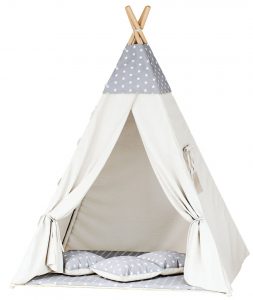 Namiot tipi dla dzieci, bawełna, 110x165 cm, szary, gwiazdki