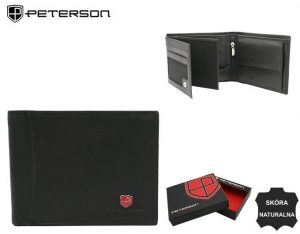 Skórzany portfel męski z zewnętrzną kieszonką na kartę - Peterson