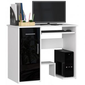 Biurko komputerowe, szafka, szuflada, jay, 90x50x74 cm, biel, czarny, połysk