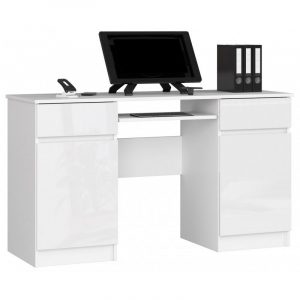 Biurko komputerowe, biurowe, 135x50x77 cm, biel, połysk