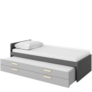Łóżko dolne z materacem, Pok, 200x83x32 cm, grafit, buk ibsen, szary jasny, mat