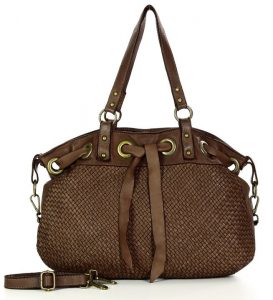 Oryginalna torebka włoska z wiązaniem skóra naturalna vintage shopper - MARCO MAZZINI czekoladowy brąz