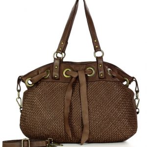 Oryginalna torebka włoska z wiązaniem skóra naturalna vintage shopper - MARCO MAZZINI czekoladowy brąz