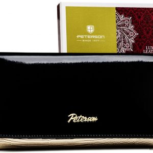 Czarno-złoty lakierowany portfel damski - Peterson