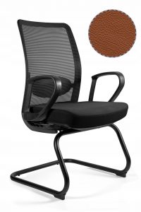 Fotel biurowy, krzesło konferencyjne, Anggun. Skid, brązowa skóra naturalna