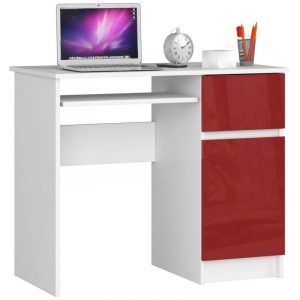 Biurko komputerowe, prawe, piksel, 90x50x77 cm, biel, czerwony, połysk