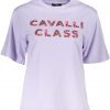 CAVALLI CLASS FIOLETOWY T-SHIRT DAMSKI Z KRÓTKIM RĘKAWEM