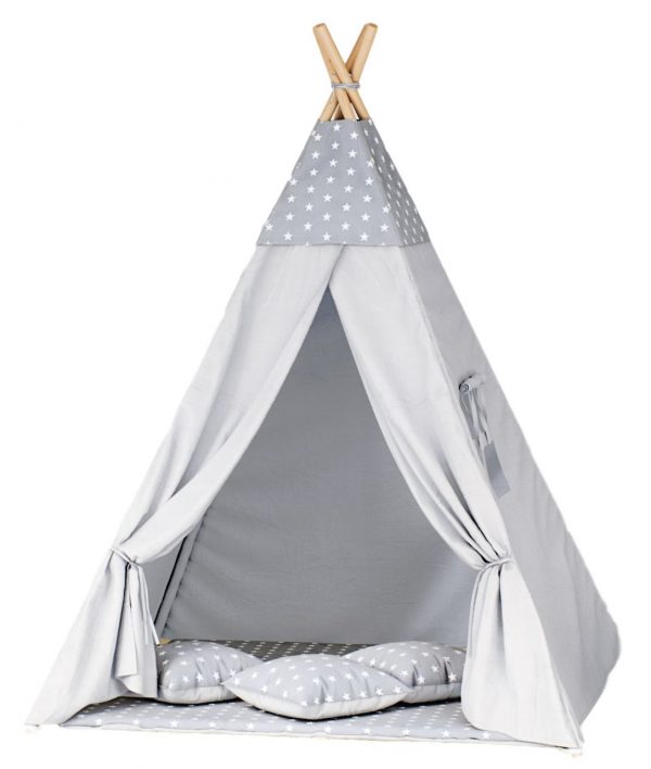 Namiot tipi dla dzieci, 110x165 cm, szary, gwiazdki