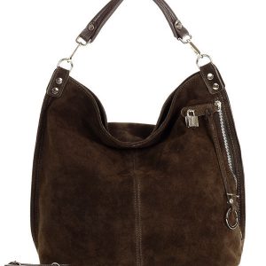 Torebka skórzana ponadczasowy design worek na ramię XL hobo leather bag - MARCO MAZZINI nubuk brąz caffe
