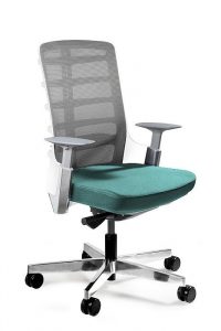 Fotel biurowy, krzesło obrotowe, Spinelly. M, biały, tealblue