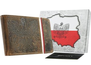 Duży, skórzany portfel z patriotycznym wzornictwem