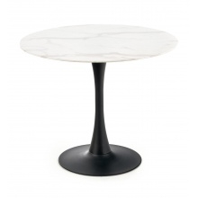 Okrągły szklany stolik kawowy. Ambrosio 90 cm efekt marmuru biały