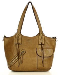 MARCO MAZZINI Oryginalna torebka na ramię shopper w stylu boho skóra naturalna karmelowy brąz