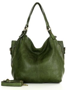 Torba skórzana wysokogatunkowa na ramię styl miejski shoulder leather bag - MARCO MAZZINI zielona