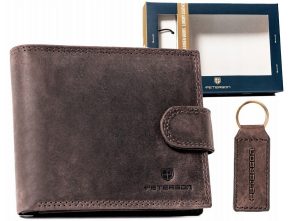 Zestaw prezentowy: mały, skórzany portfel męski i brelok - Peterson