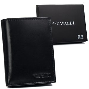 Czarny, skórzany portfel męski z zabezpieczeniem. RFID Protect - Cavaldi
