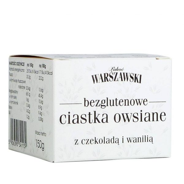 Łakoć Warszawski − Bezglutenowe ciastka owsiane z czekoladą i wanilią − 150 g[=]