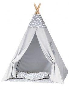 Namiot tipi dla dzieci, 110x165 cm, szary, chmurki