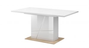 Stół do jadalni, rozkładany, Futura, 160x90x79 cm, biel, dąb riviera, połysk