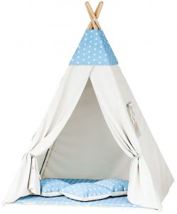 Namiot tipi dla dzieci, bawełna, 110x165 cm, niebieski, gwiazdki
