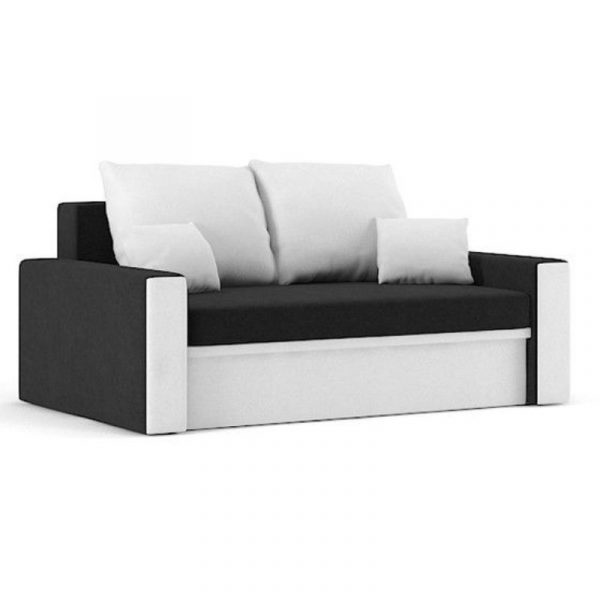 Sofa dwuosobowa, poduszki, Montana, 152x90x75 cm, biel, czarny