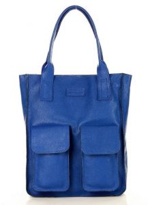 Torebka skórzana shopper bag z kieszeniami - MARCO MAZZINI niebieski