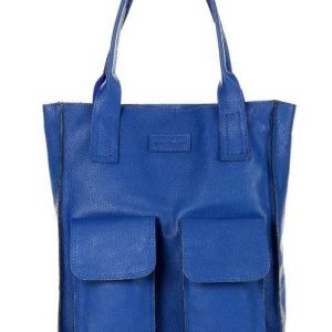 Torebka skórzana shopper bag z kieszeniami - MARCO MAZZINI niebieski